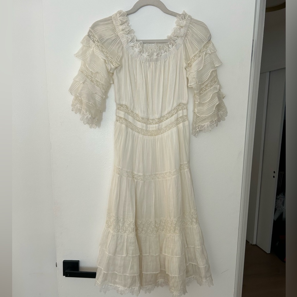 Chelsea & Violet Cream Ruffle Midi Dress